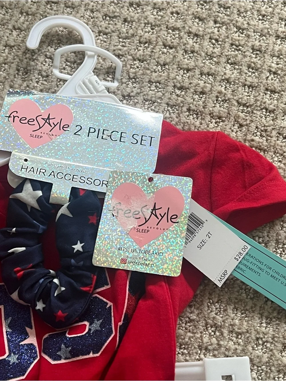 New NWT Freestyle 2-Piece Girls USA Red Navy Blue White Outfit Set Size 2T